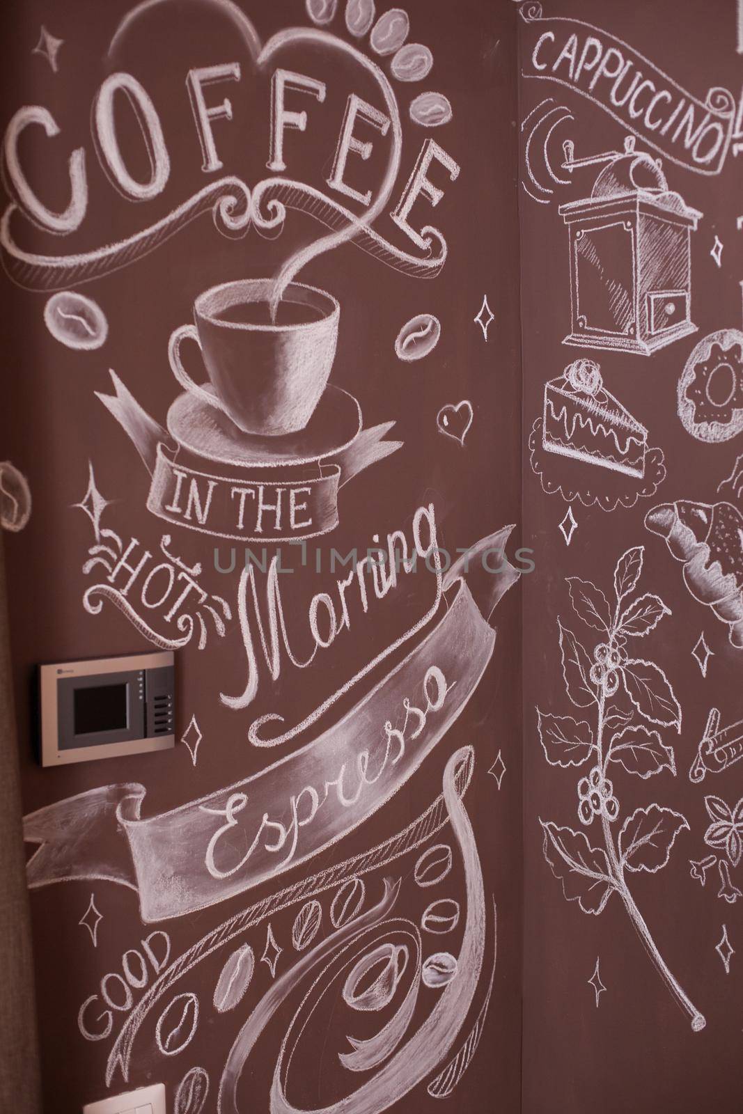 Coffee house logo with fade effect on the walls. Creative design.