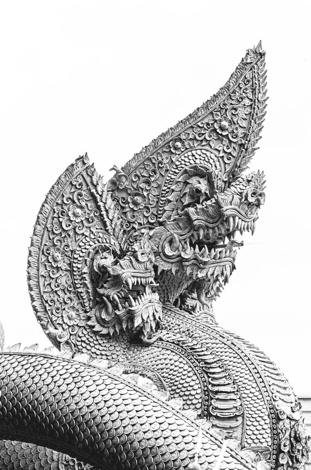 Sculpture of Dragon or Serpent or Naga legendary animal of Thailand at  Wat Kham Chanod 2 in Thailand