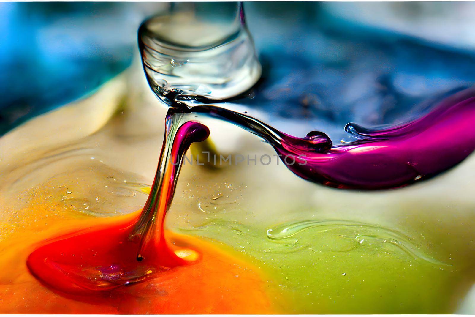 transparent colorful oil drops closeup abstract background, neural network generated art.