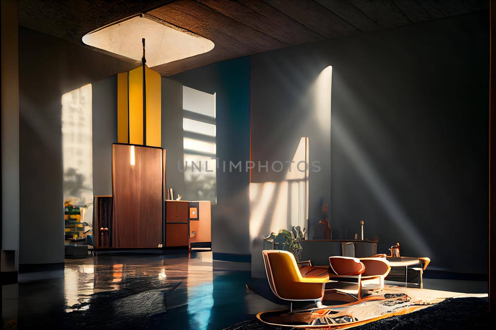 mid century modern style interior, neural network generated picture by z1b