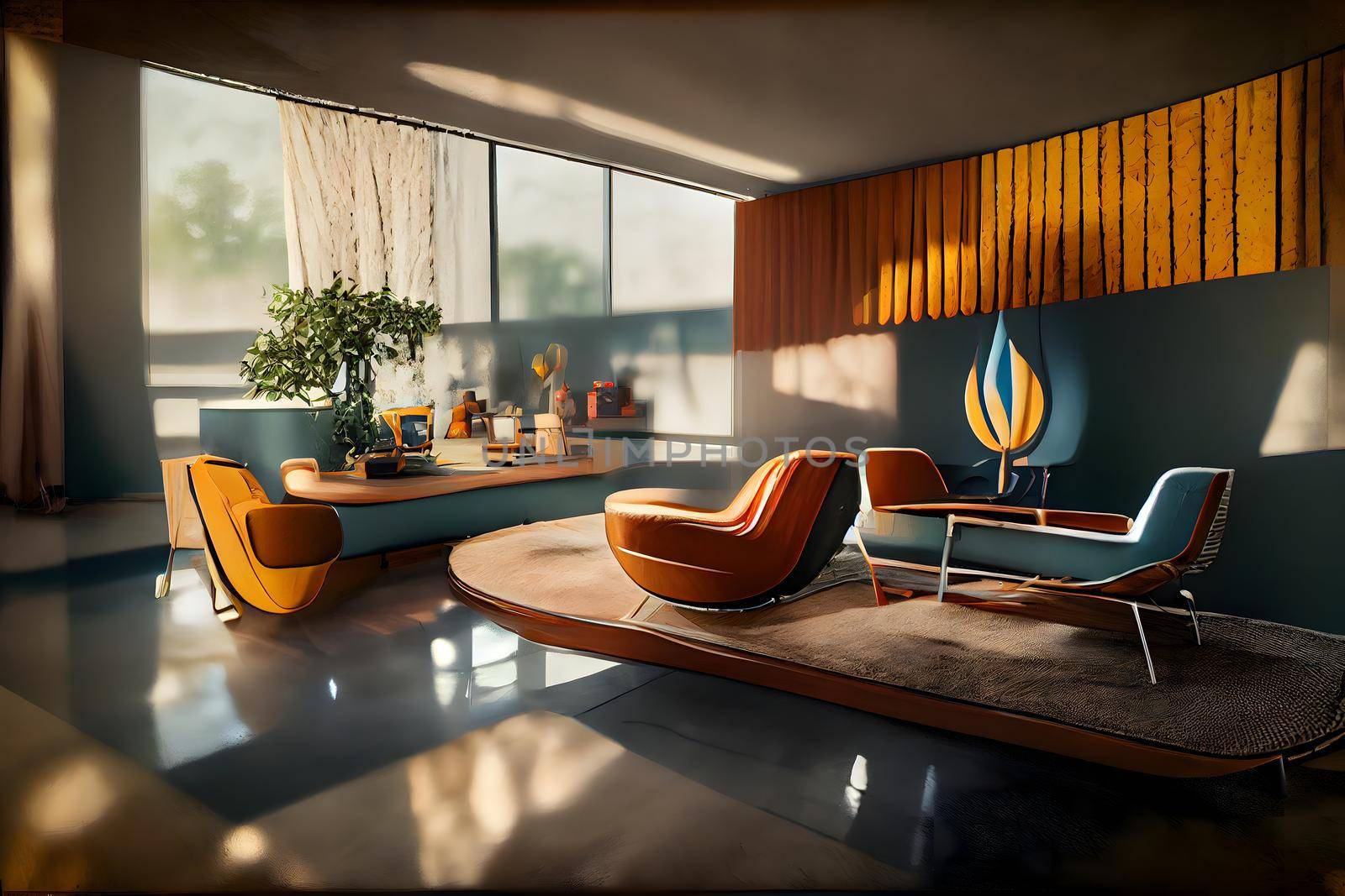 mid century modern style interior, neural network generated picture by z1b