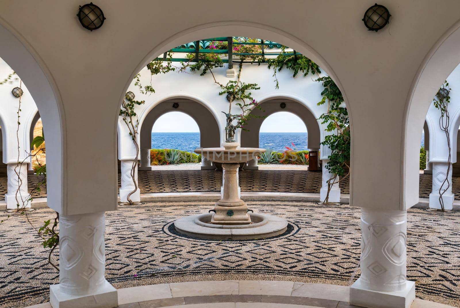 The beautiful buildings at Kalithea Springs constructed in the 1930s, Rhodes Island, Greece, Europe. Kallithea Therms, Kallithea Springs located at the bay of Kallithea on Rhodes island, Greece. 