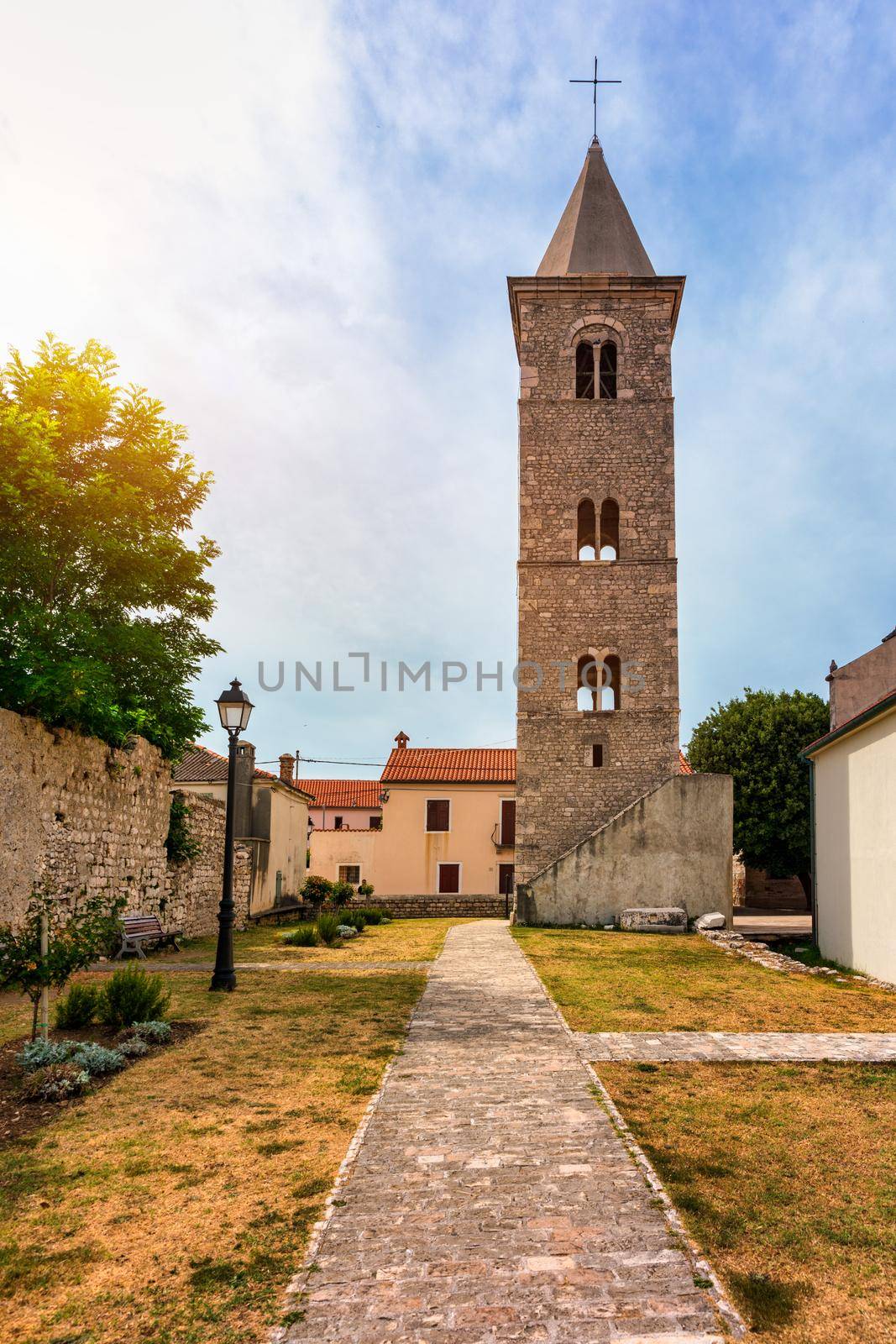 Historic town of Nin laguna view, Dalmatia region of Croatia. Street view of the famous Nin lagoon and medieval in Croatia. Colorful architecture in town of Nin, Dalmatia, Croatia
