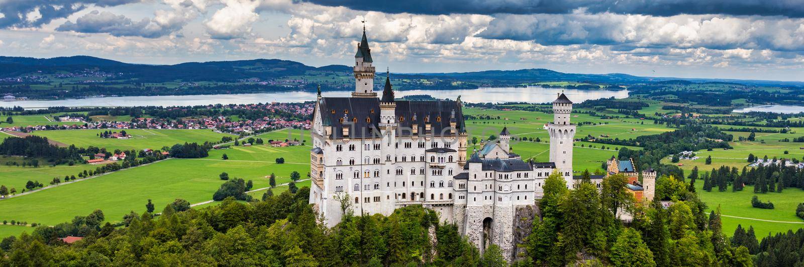 Neuschwanstein Fairytale Castle near Fussen, Bavaria, Germany. View of famous Neuschwanstein Castle. Location: village of Hohenschwangau, near Fussen, southwest Bavaria, Germany, Europe