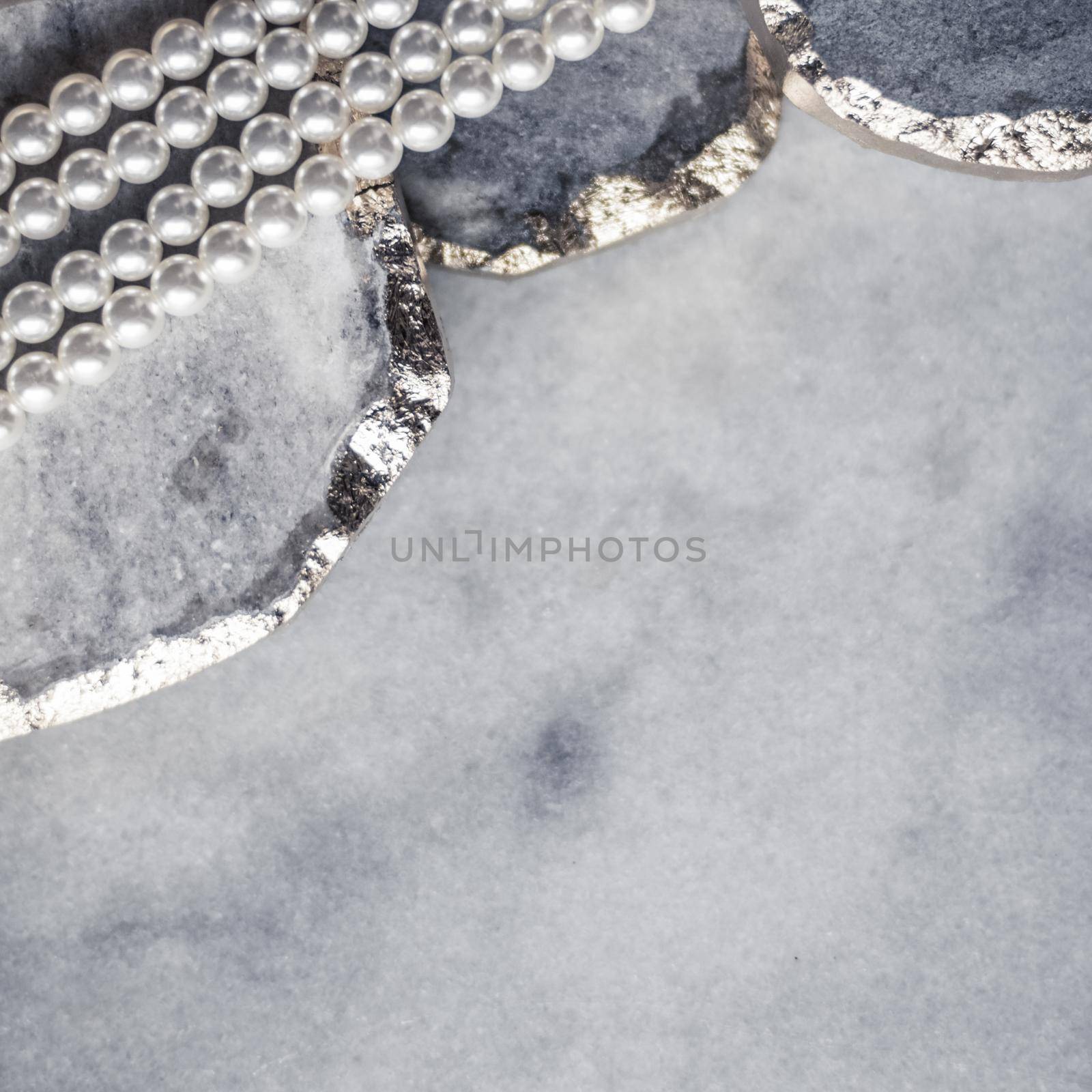 Pearl jewellery on marble, luxury background by Anneleven