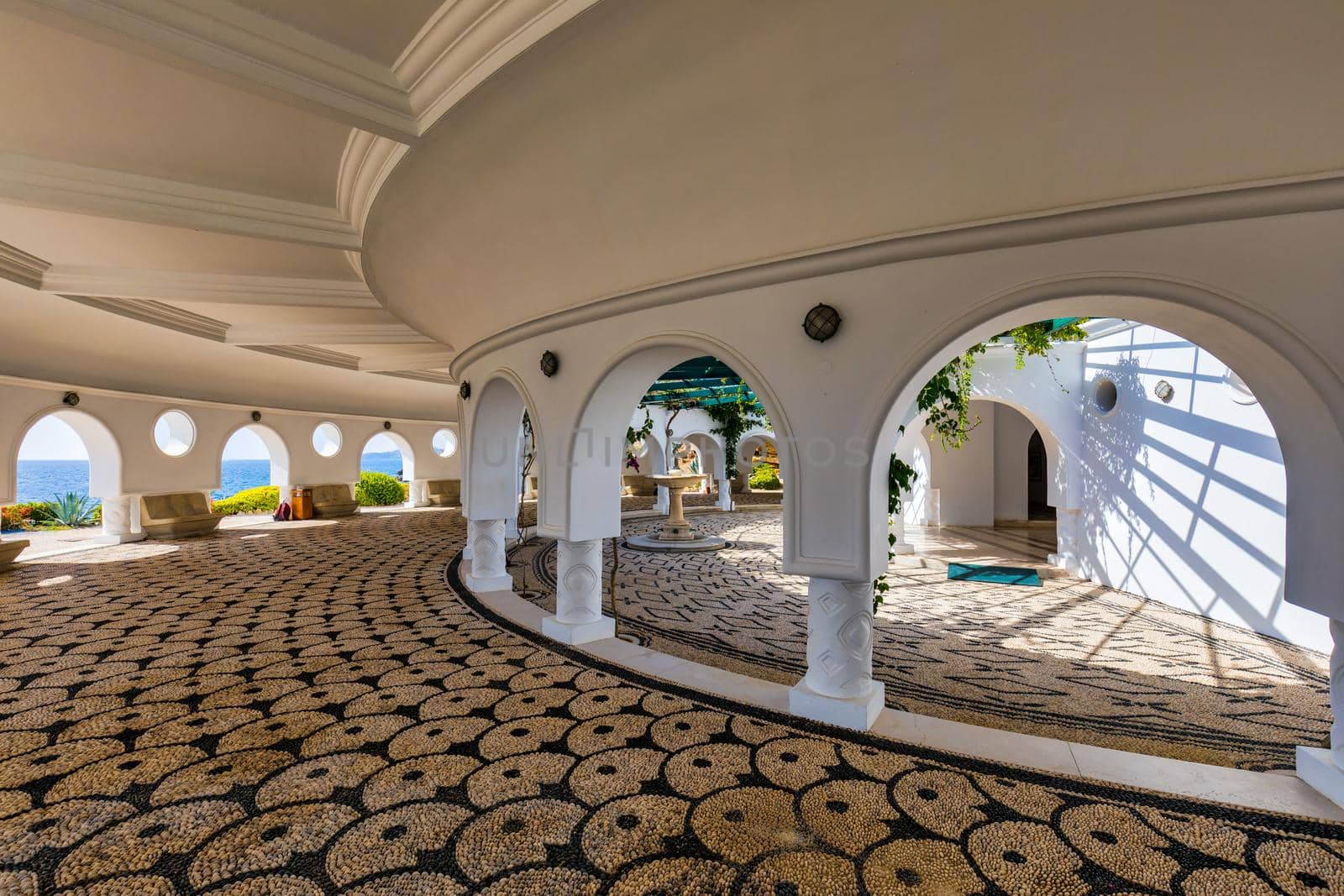 The beautiful buildings at Kalithea Springs constructed in the 1930s, Rhodes Island, Greece, Europe. Kallithea Therms, Kallithea Springs located at the bay of Kallithea on Rhodes island, Greece. 