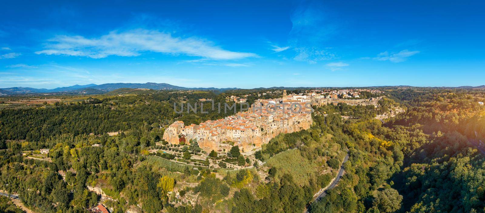 Medieval Pitigliano town over tuff rocks in province of Grosseto, Tuscany, Italy. Pitigliano is a small medieval town in southern Tuscany, Italy.