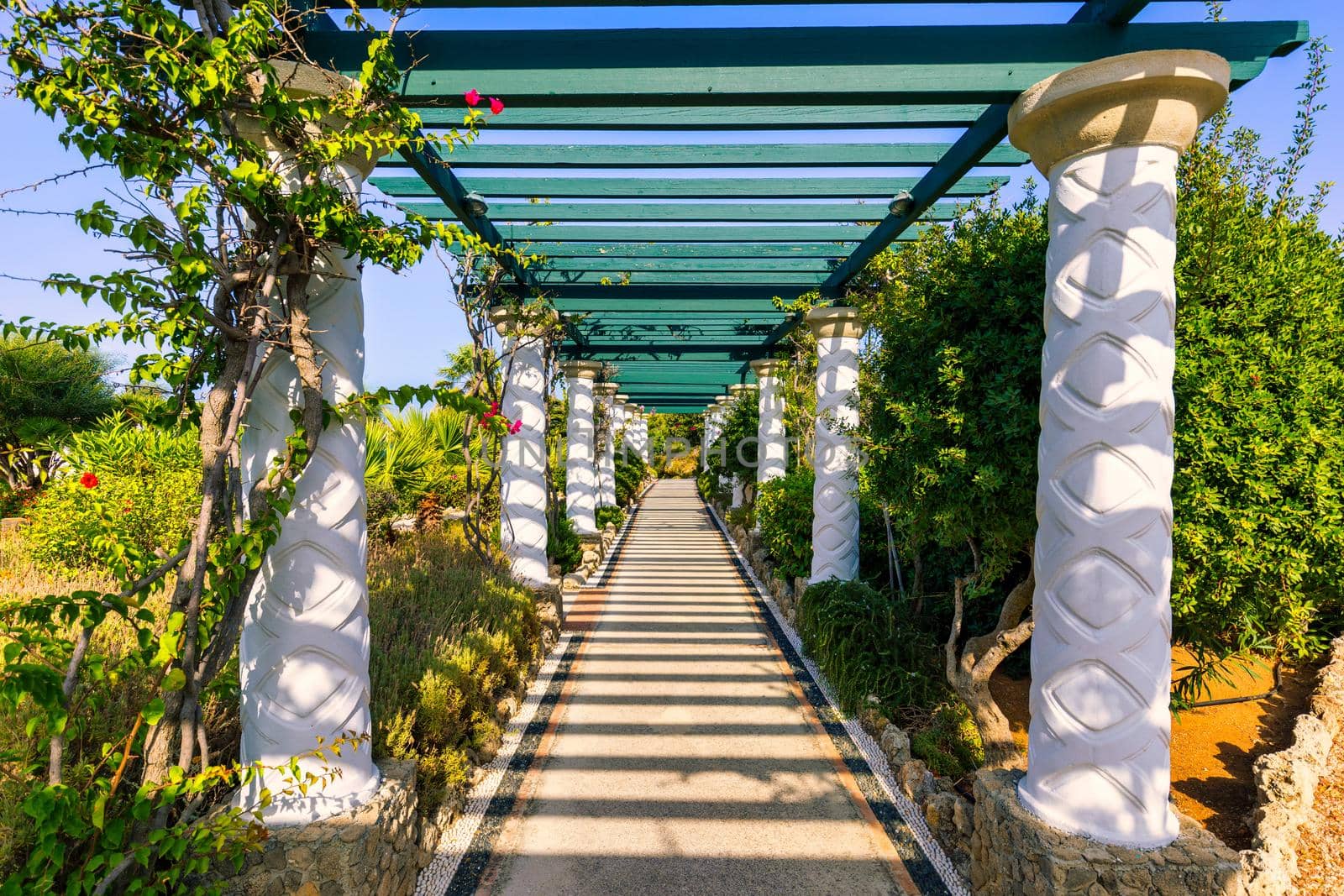 The beautiful buildings at Kalithea Springs constructed in the 1930s, Rhodes Island, Greece, Europe. Kallithea Therms, Kallithea Springs located at the bay of Kallithea on Rhodes island, Greece. 