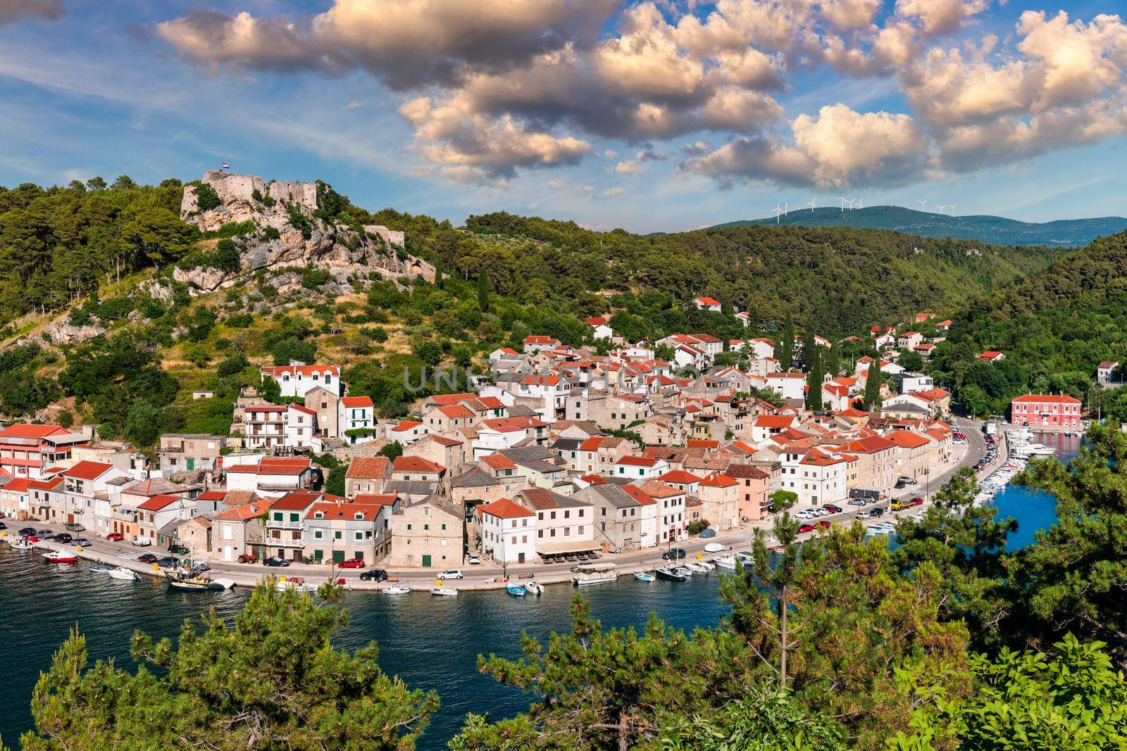 Novigrad Dalmatinski bay panoramic view, Dalmatia, Croatia. Novigrad Dalmatinski bay panoramic view, Dalmatia archipelago of Croatia