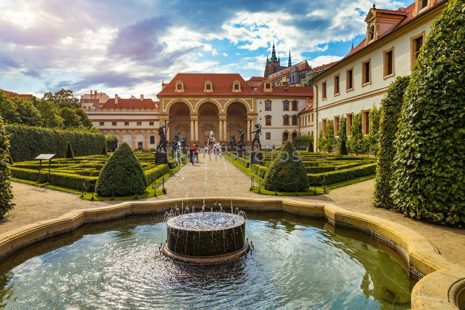 Waldstein palace garden (Valdstejnska Zahrada) and building of the Senate of Czech Republic in Prague. Wallenstein Palace Gardens, Prague, Czech Republic, Europe