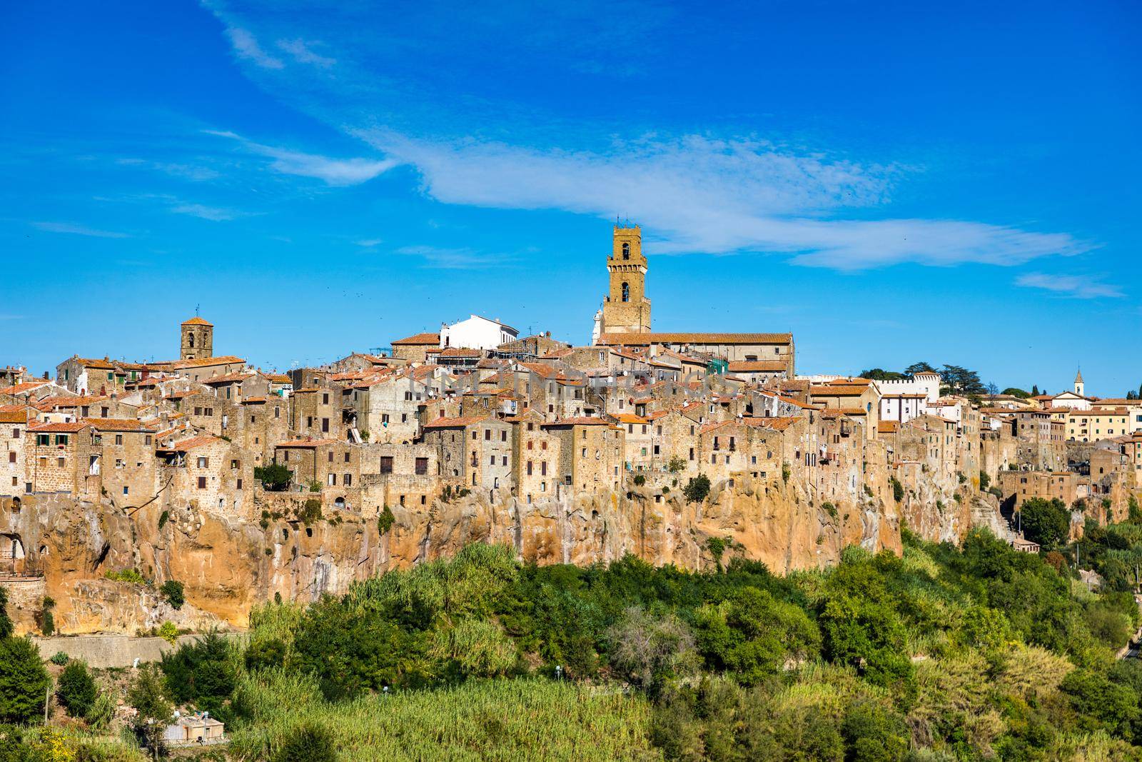 Medieval Pitigliano town over tuff rocks in province of Grosseto, Tuscany, Italy. Pitigliano is a small medieval town in southern Tuscany, Italy.