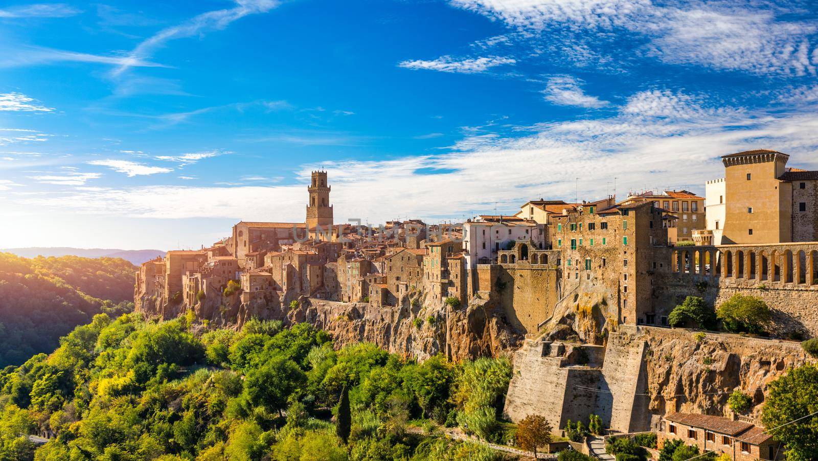 Medieval Pitigliano town over tuff rocks in province of Grosseto, Tuscany, Italy. Pitigliano is a small medieval town in southern Tuscany, Italy.