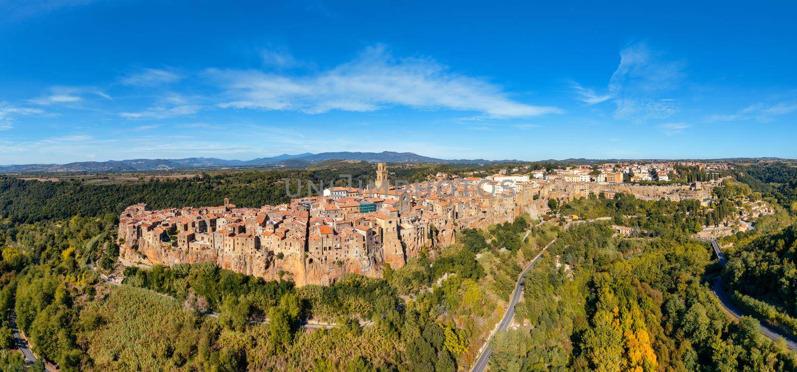 Medieval Pitigliano town over tuff rocks in province of Grosseto, Tuscany, Italy. Pitigliano is a small medieval town in southern Tuscany, Italy.