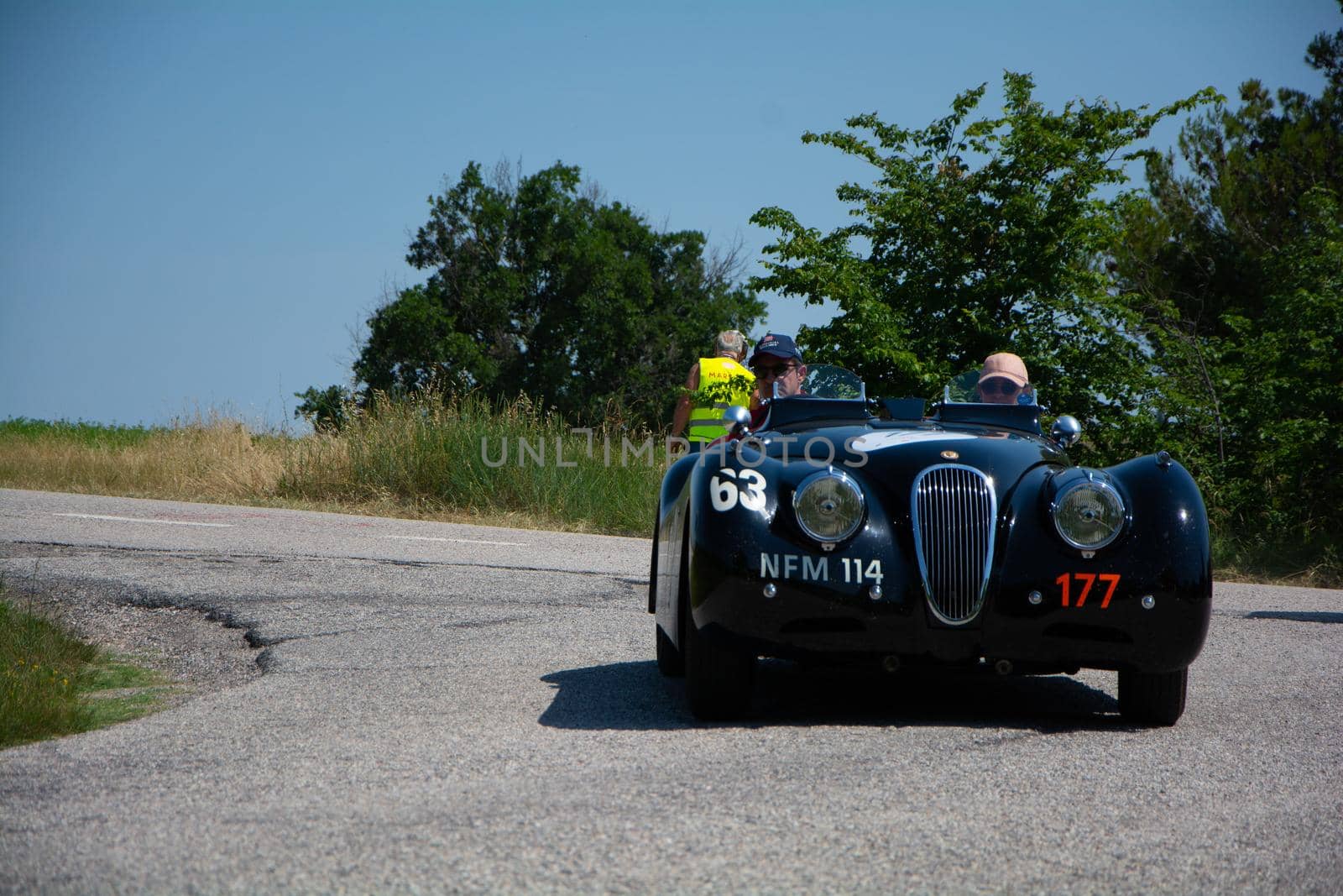 JAGUAR XK120 OTS ROADSTER 1950 on an old racing car in rally Mille Miglia 2022 the famous italian historical race (1927-1957 by massimocampanari