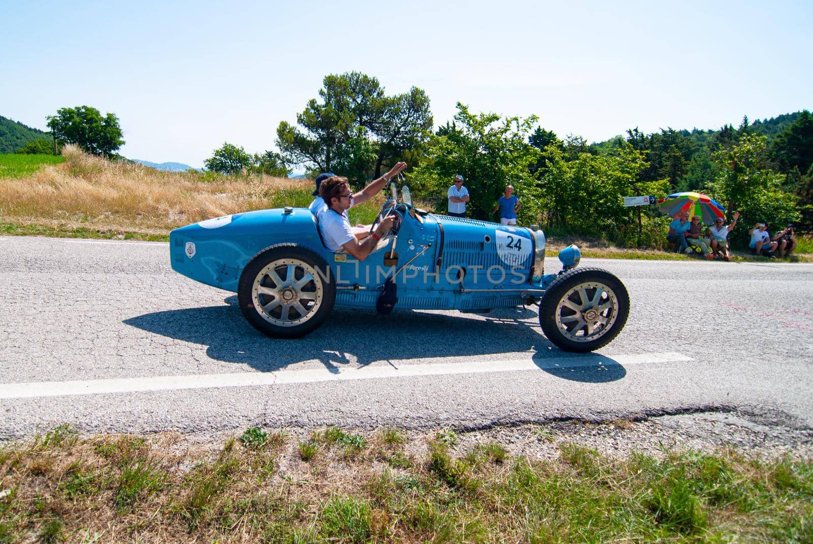 BUGATTI T37 1927 on an old racing car in rally Mille Miglia 2022 the famous italian historical race (1927-1957 by massimocampanari