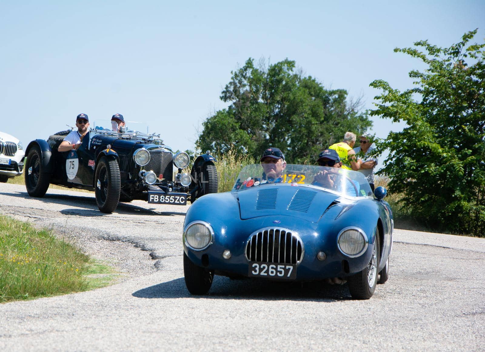 URBINO - ITALY - JUN 16 - 2022 : O.S.C.A. MT4 1350 2AD 1955 on an old racing car in rally Mille Miglia 2022 the famous italian historical race (1927-1957