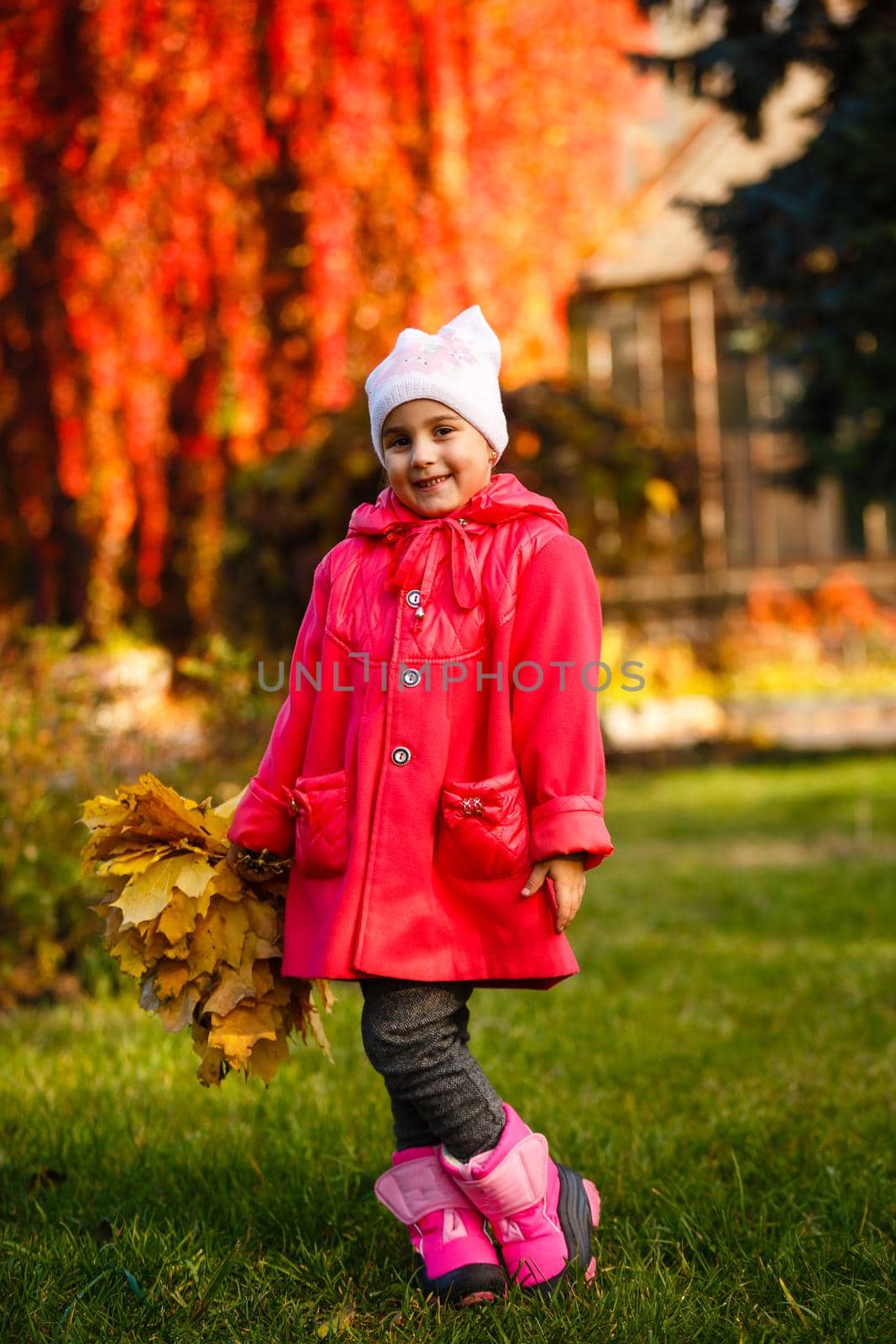 adorable little girl with autumn leaves in the beauty park. by Andelov13