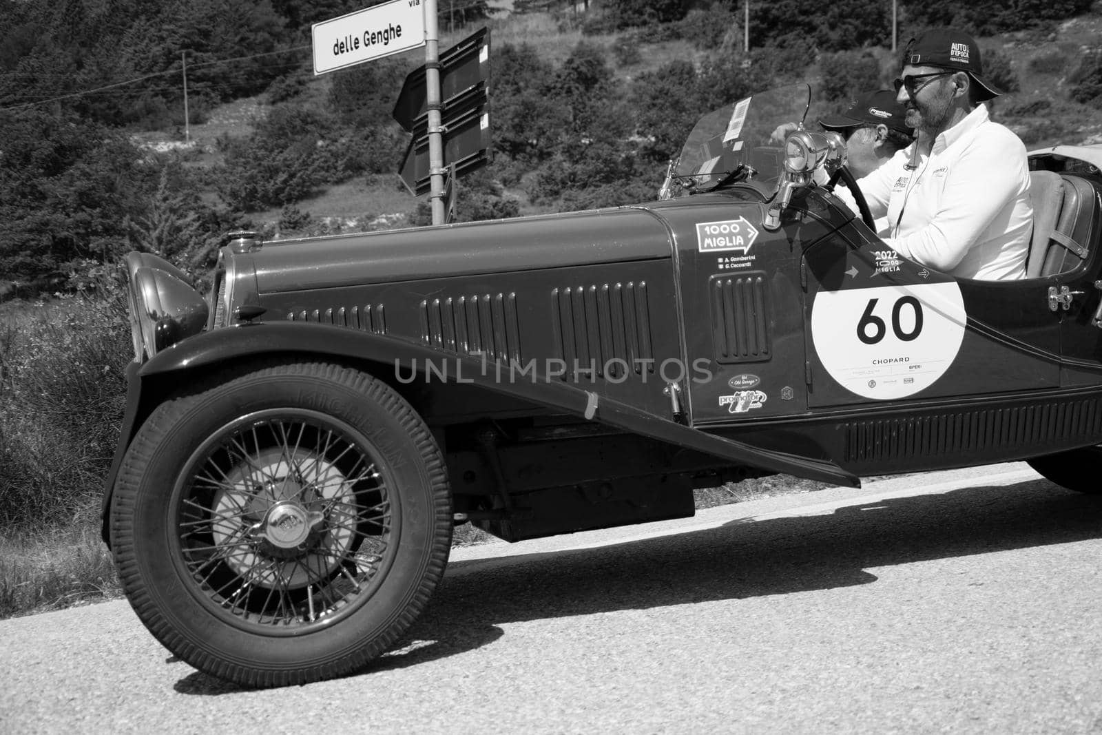URBINO - ITALY - JUN 16 - 2022 : FIAT 514 MM 1930 on an old racing car in rally Mille Miglia 2022 the famous italian historical race (1927-1957