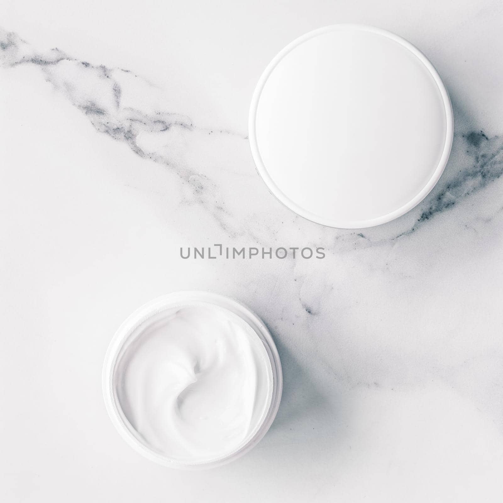 Organic beauty cosmetics on marble, home spa flatlay background by Anneleven