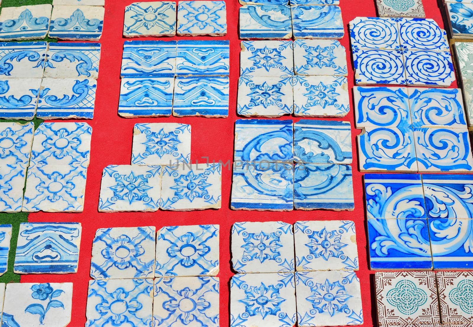 Vintage tile azulejo on the flea market in Lisbon Portugal