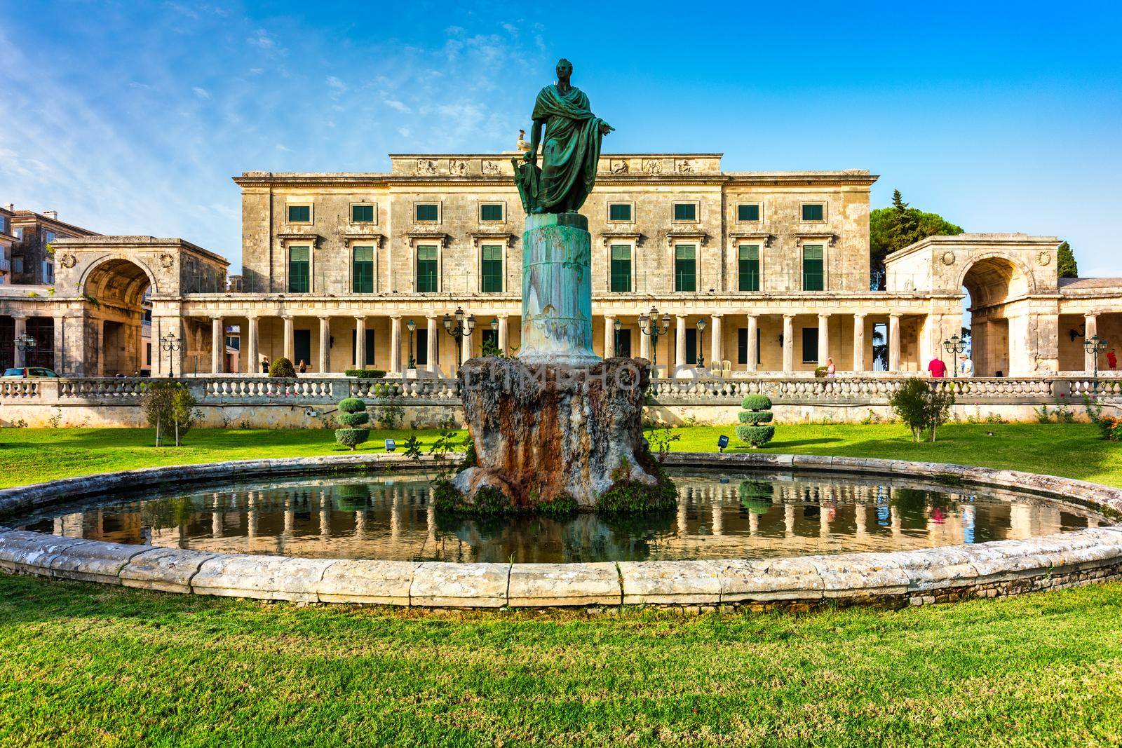 Museum of Asian Art. Colorful morning cityscape of Corfu Town, capital of the Greek island of Corfu, Greece, Europe. View of Asian Art museum and the Palace of St. Michael and St. George in Corfu.