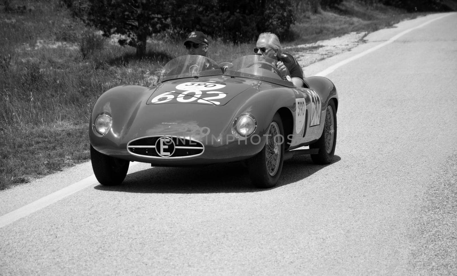 URBINO - ITALY - JUN 16 - 2022 : ERMINI 357 SPORT 1500 SCAGLIETTI 1955 on an old racing car in rally Mille Miglia 2022 the famous italian historical race (1927-1957