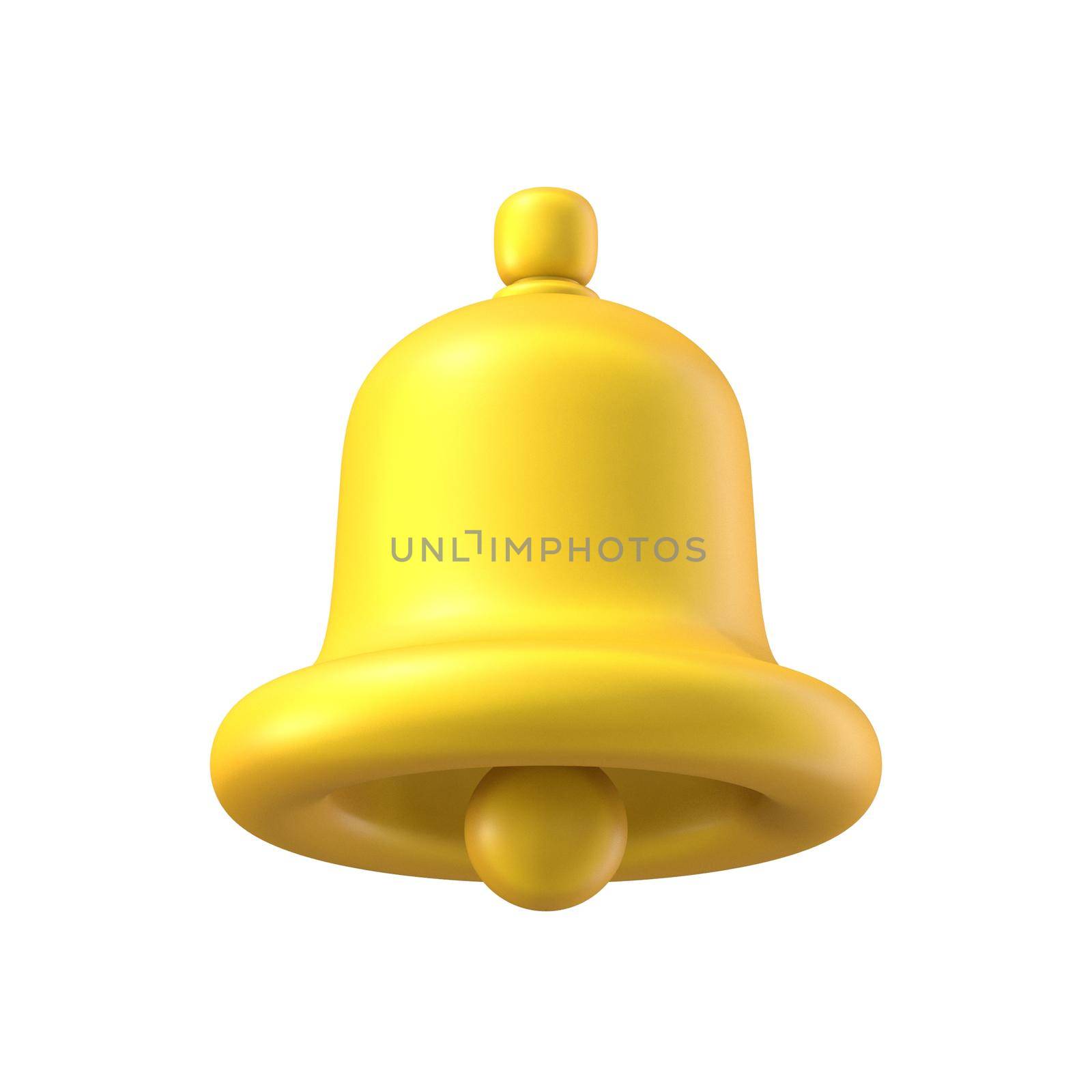 Yellow notification bell 3D rendering illustration isolated on white background