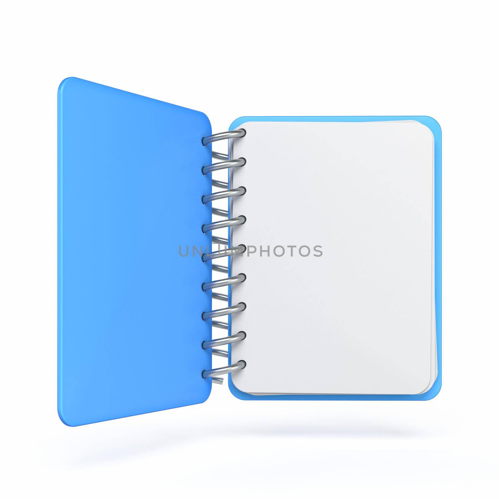 Blue empty notepad 3D rendering illustration isolated on white background