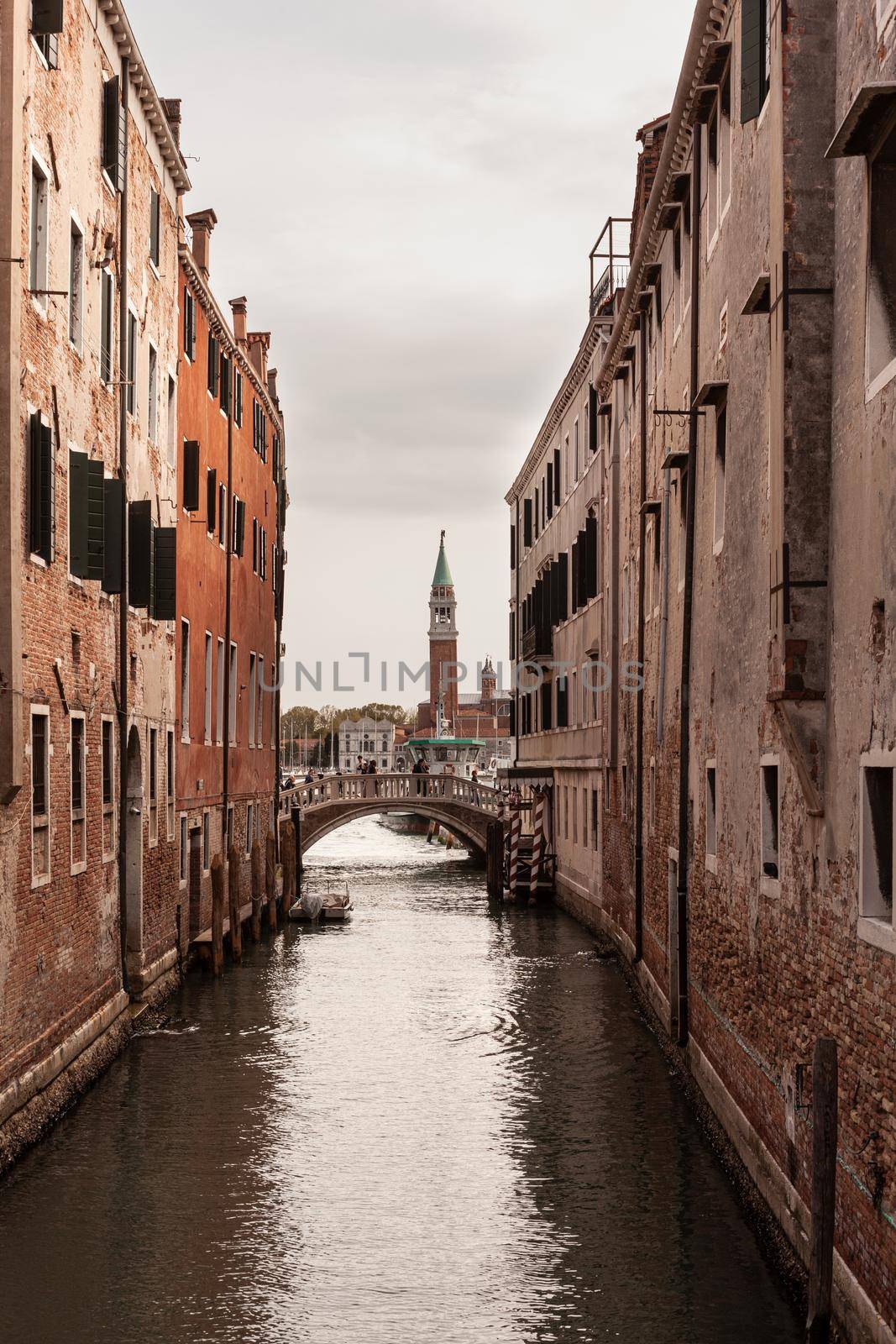 View of the typical belltower in the Venice lagoon by bepsimage