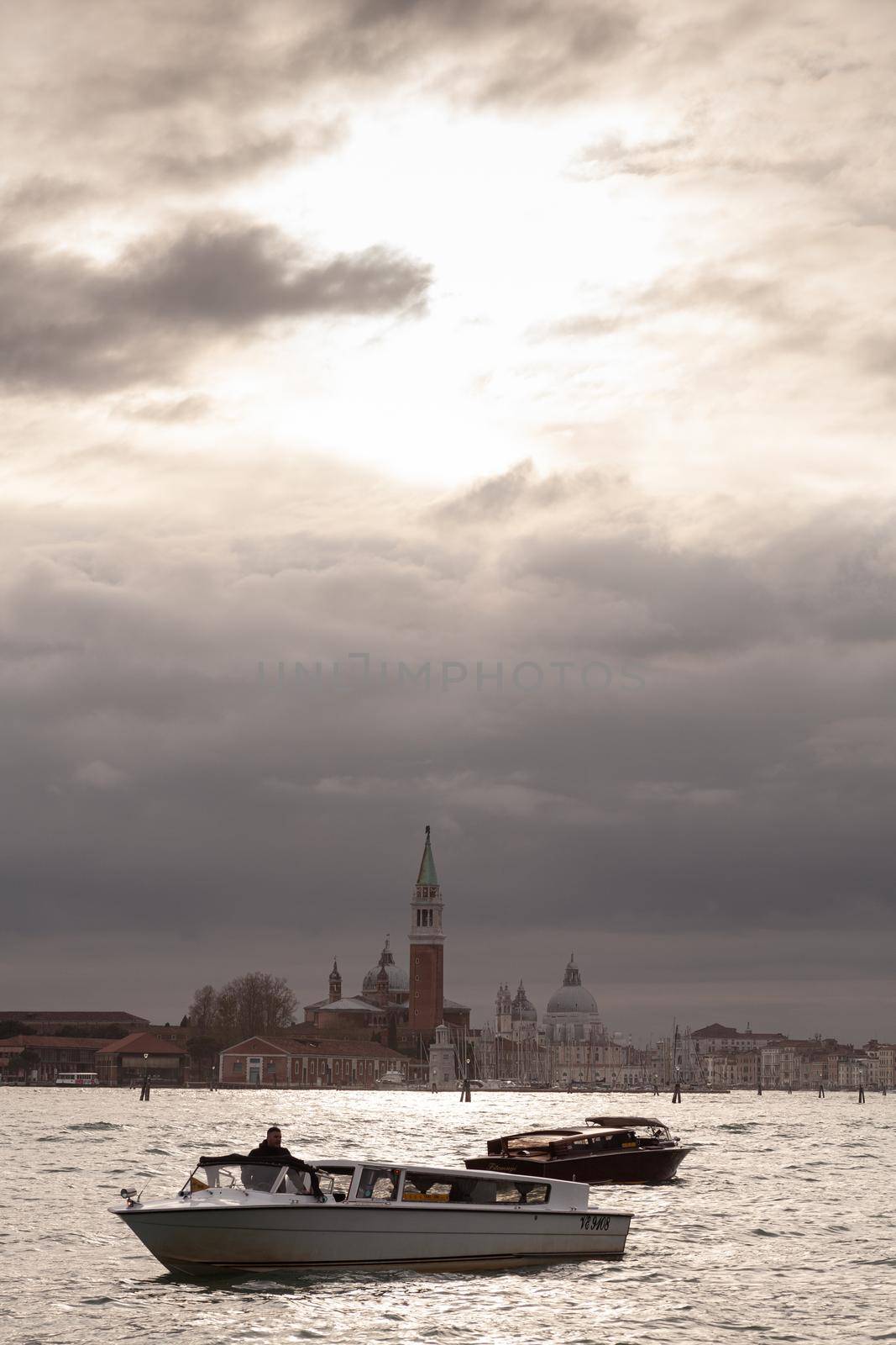 View of the St. Giorgio church on the cloudy sky, Venice