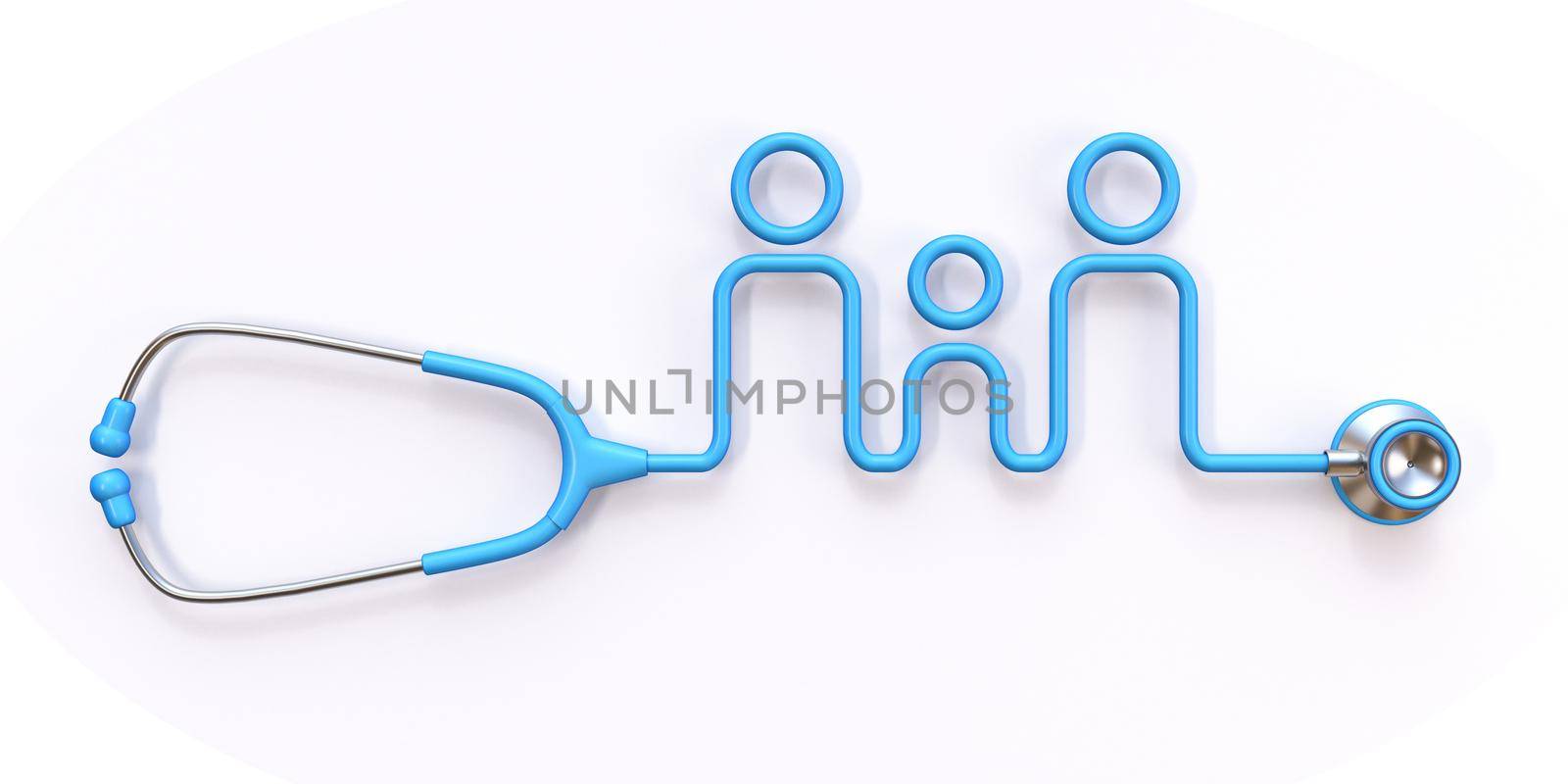 Family shaped stethoscope 3D rendering illustration isolated on white background