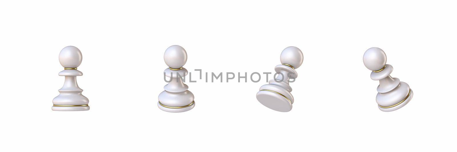 White chess Pawn in four different angled views 3D rendering illustration isolated on white background