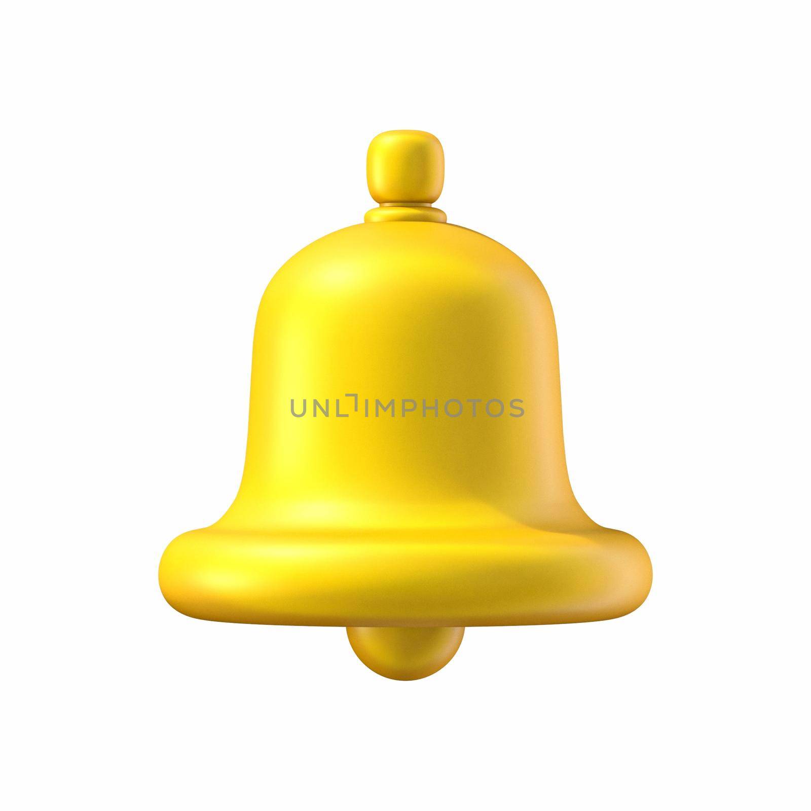 Yellow notification bell Front view 3D rendering illustration isolated on white background