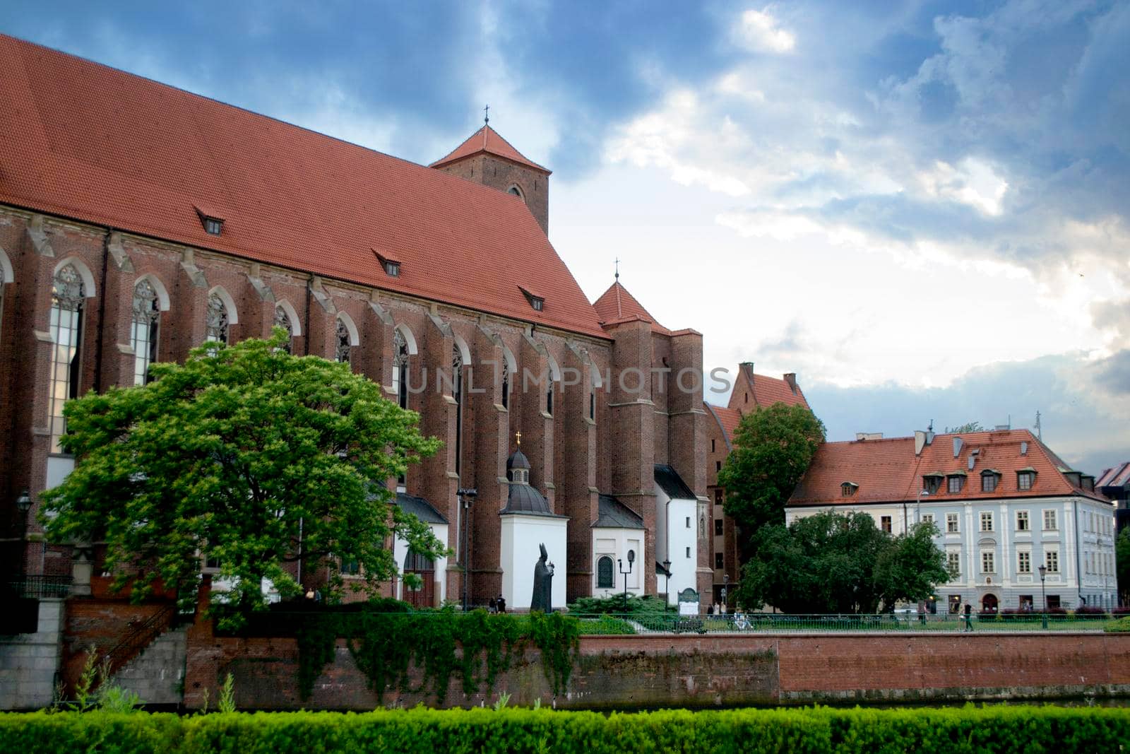 Ancient buildings on Ostrow Tumski at daytime in Wroclaw. High quality photo