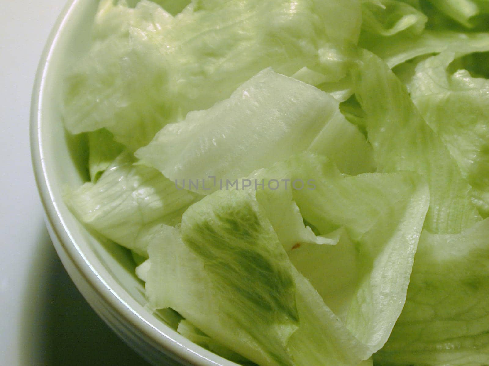 Bowl of fresh leafy green lettuce for use as a salad ingredient in a healthy meal