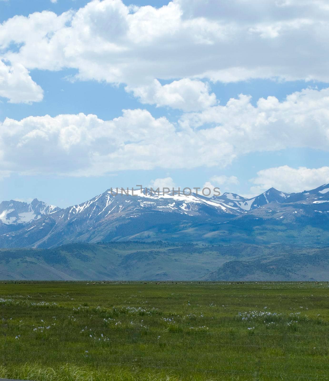 mountains in the sierra navada capped with spring melting snow