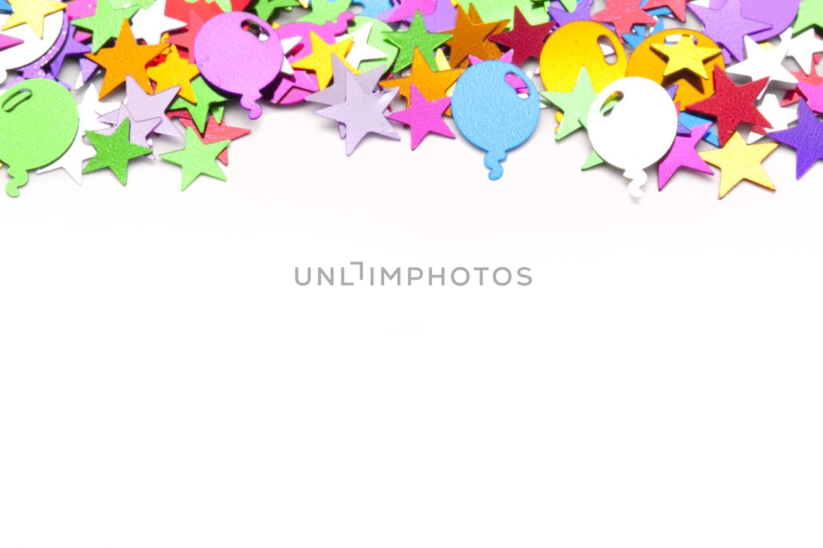 Attractive Birthday Party Background Design with Colored Stars and Balloons on Upper Frame, Emphasizing Copy Space for Texts.