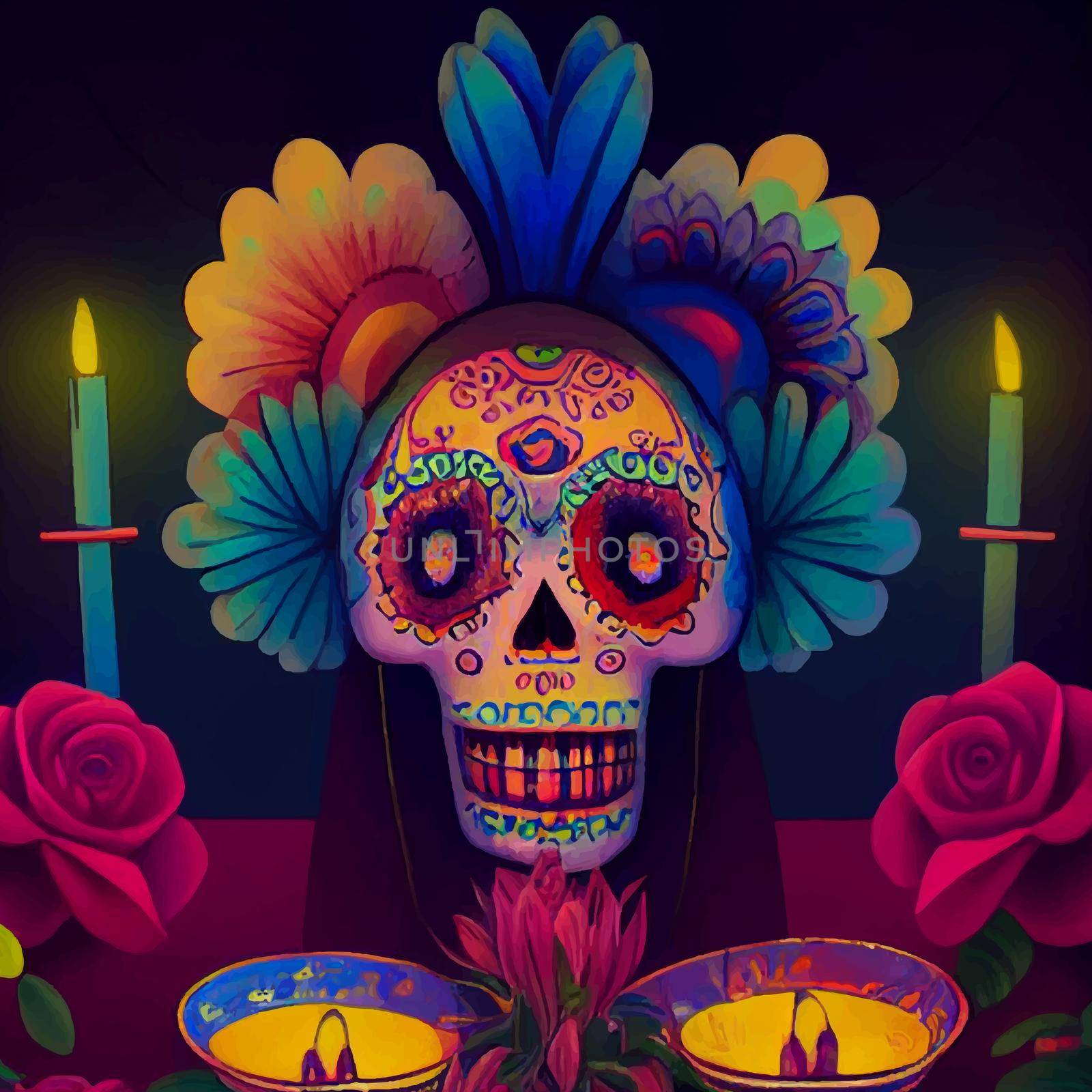 beautiful illustration of the Day of the Dead, Mexican tradition. colorful wallpaper of the day of the dead. catrin catrina.