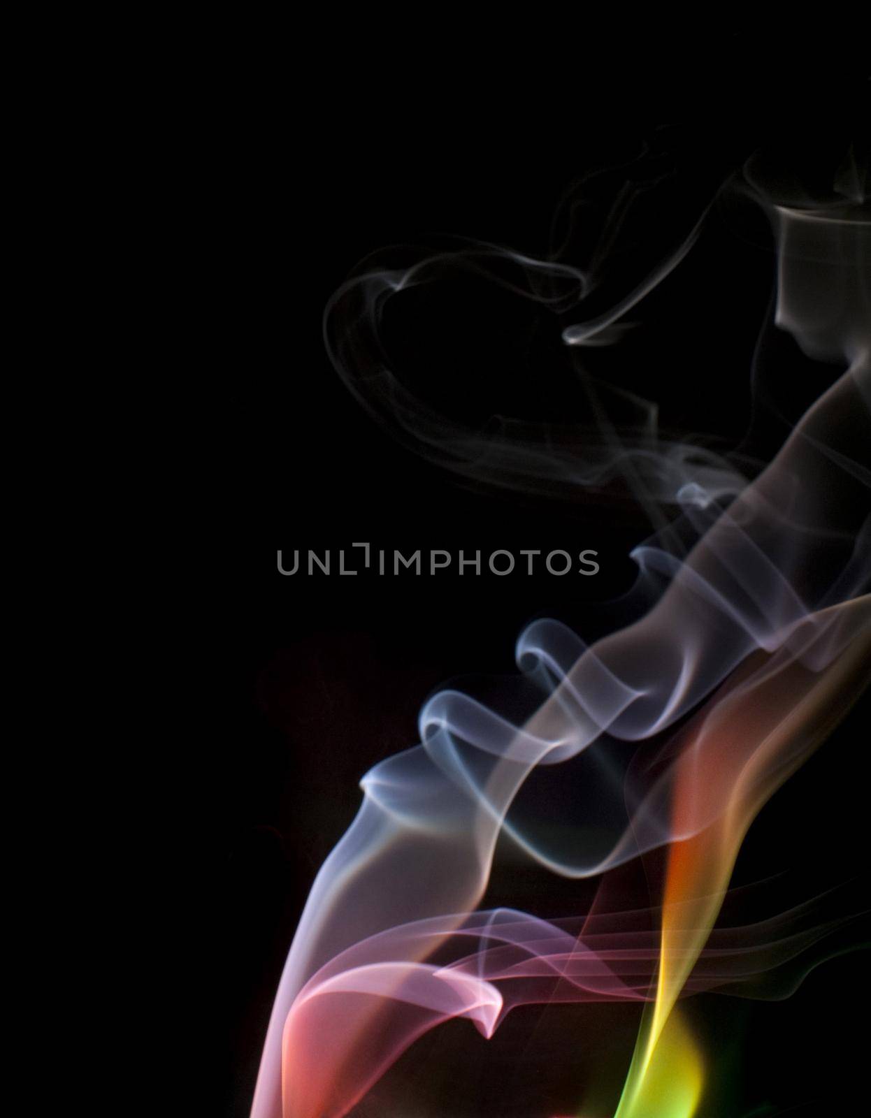 colorful illuminated particles of smoke vapor