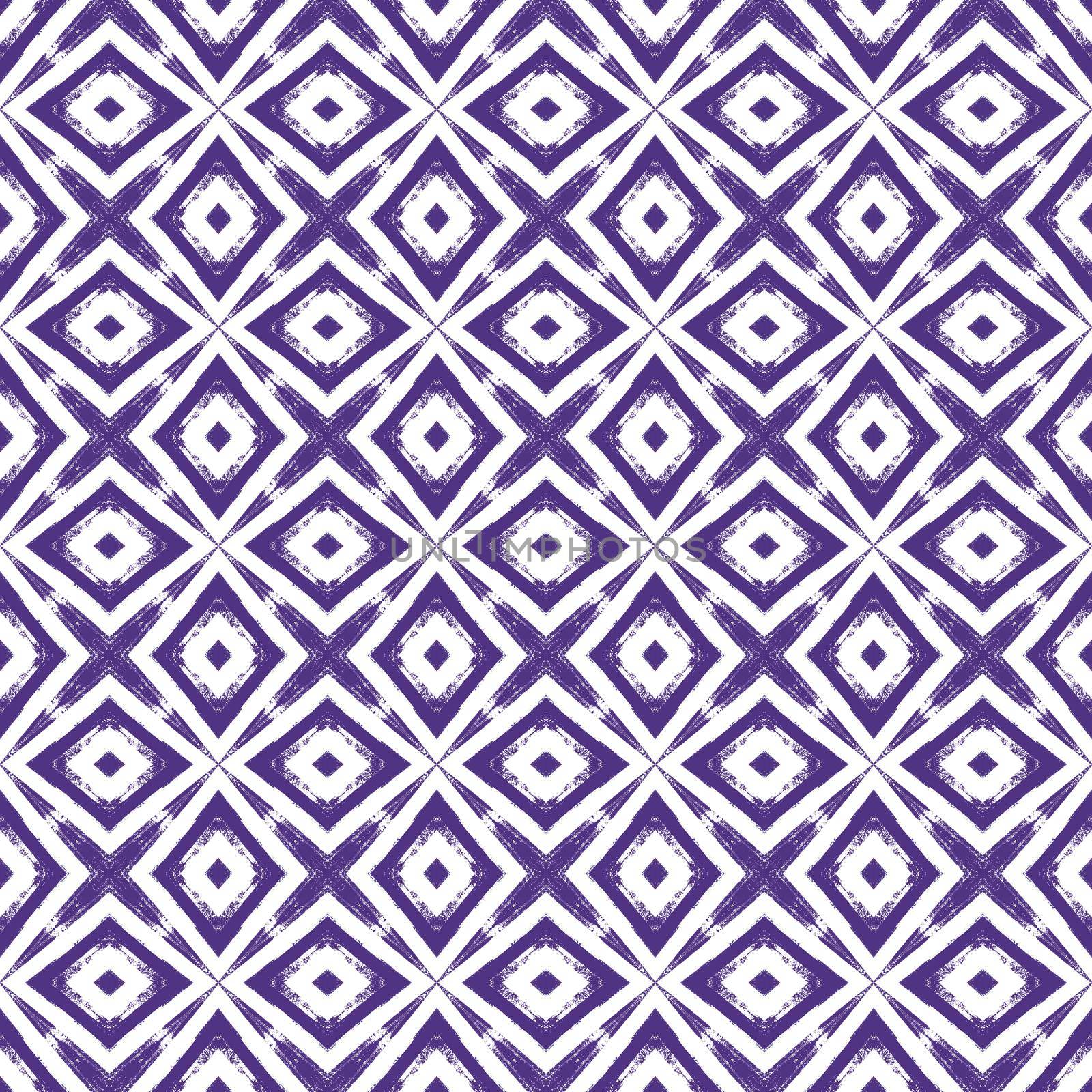 Geometric seamless pattern. Purple symmetrical kaleidoscope background. Hand drawn geometric seamless design. Textile ready unique print, swimwear fabric, wallpaper, wrapping.