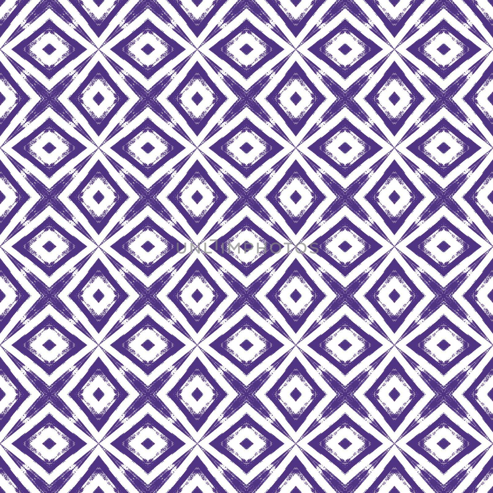 Geometric seamless pattern. Purple symmetrical kaleidoscope background. Hand drawn geometric seamless design. Textile ready unique print, swimwear fabric, wallpaper, wrapping.
