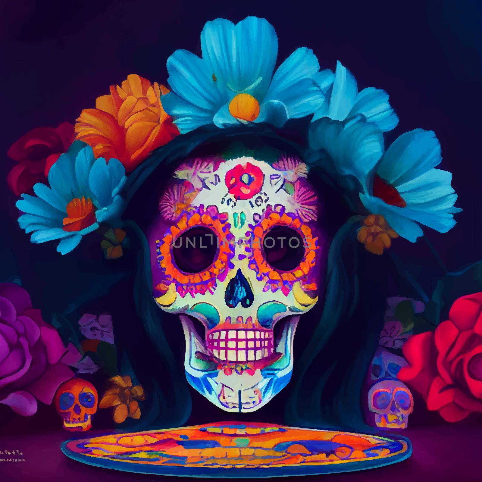 beautiful illustration of the Day of the Dead, Mexican tradition. colorful wallpaper of the day of the dead. catrin catrina.