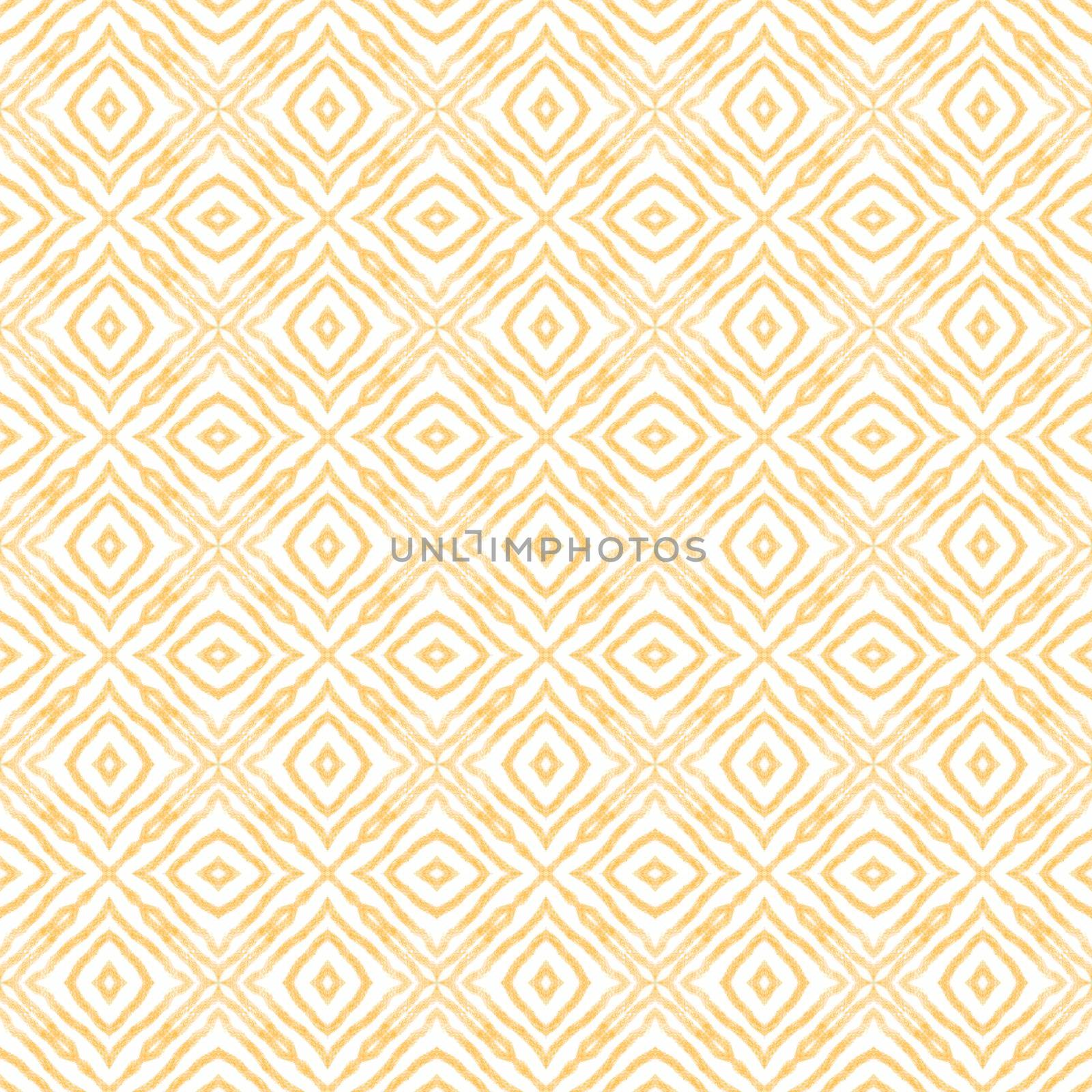 Textured stripes pattern. Yellow symmetrical kaleidoscope background. Textile ready likable print, swimwear fabric, wallpaper, wrapping. Trendy textured stripes design.