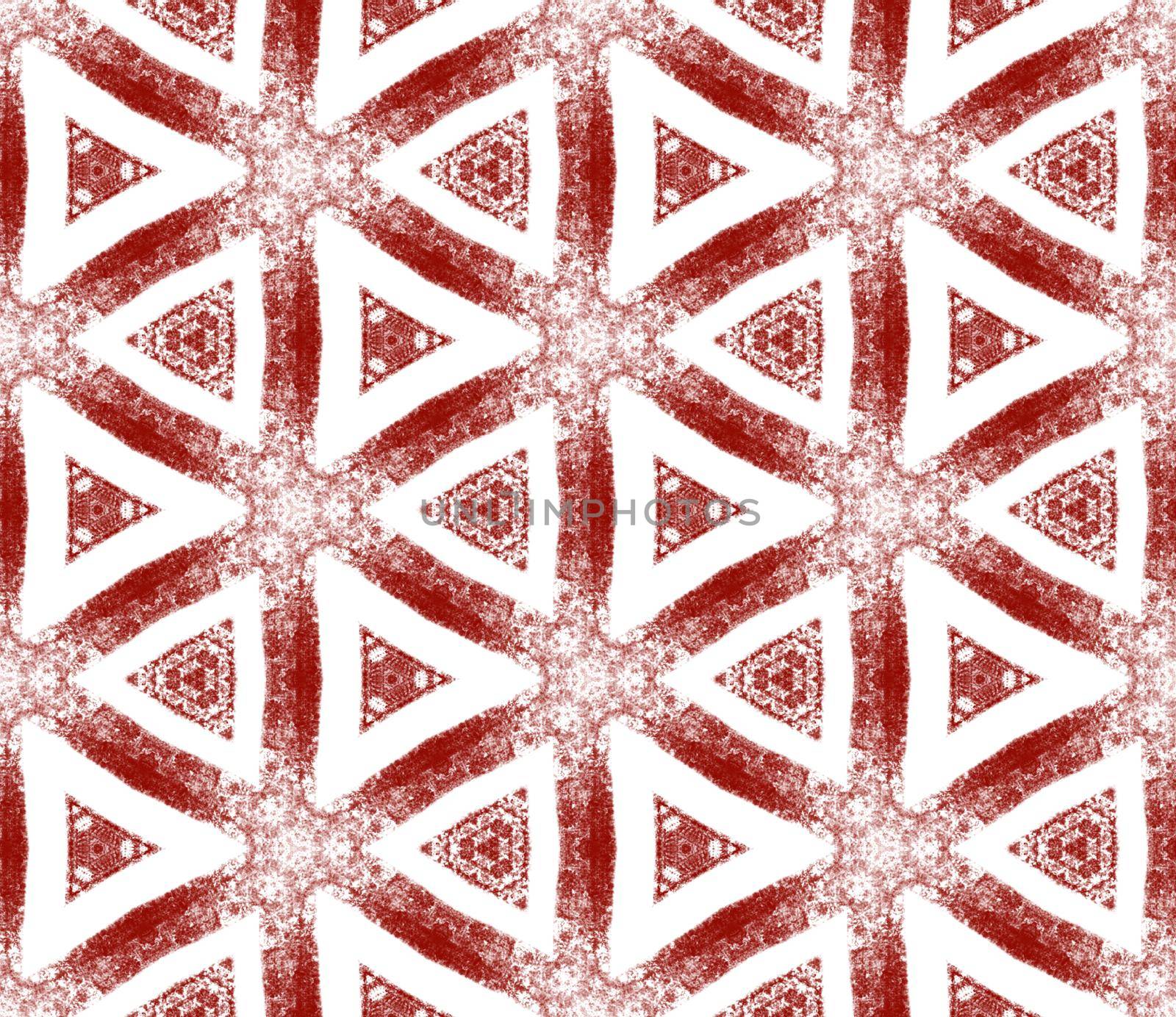 Ethnic hand painted pattern. Wine red symmetrical kaleidoscope background. Textile ready tempting print, swimwear fabric, wallpaper, wrapping. Summer dress ethnic hand painted tile.