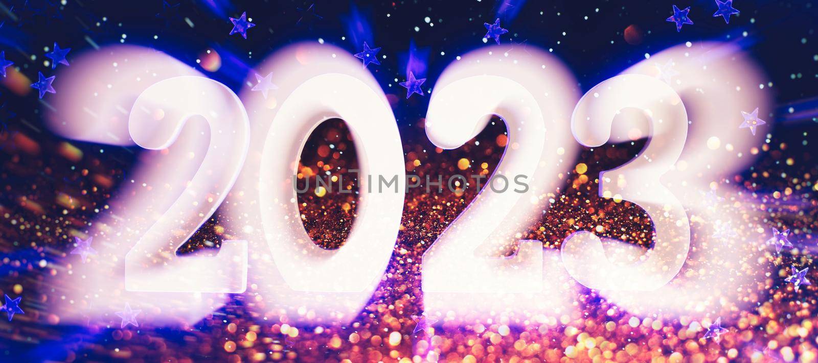 New Year 2023.  Blurred lights in the background.