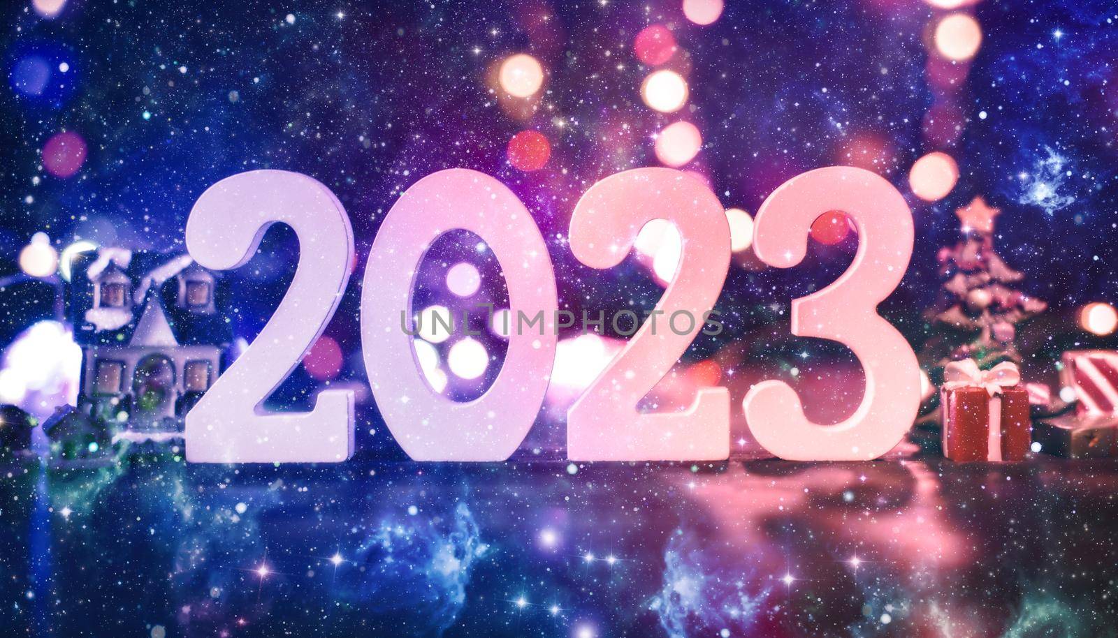 New Year 2023.  Blurred lights in the background. by Maximusnd