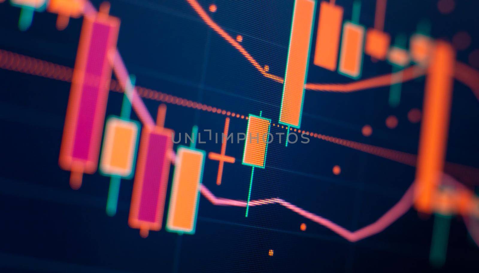 Stock exchange business screen data graph background. Background with currency bars and candles