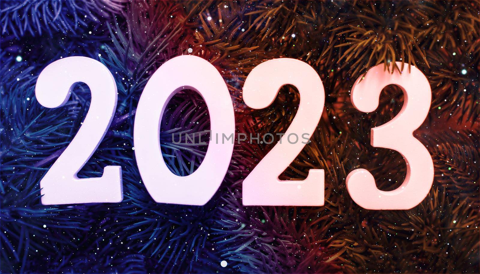 2023 New Year Celebration Blurred lights in the background.