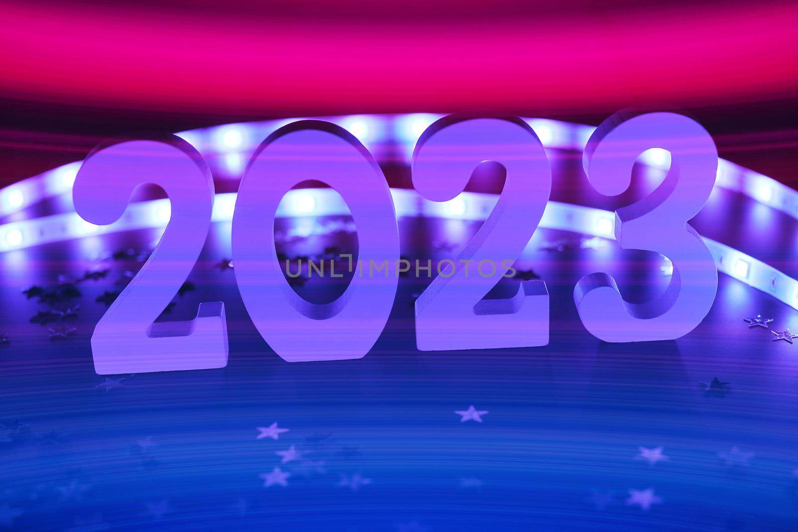 New Year 2023.  Blurred lights in the background.