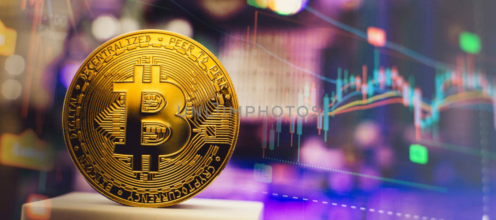 Gold bitcoin with stock graph for background, Gold bitcoin with stock graph for background, by Maximusnd
